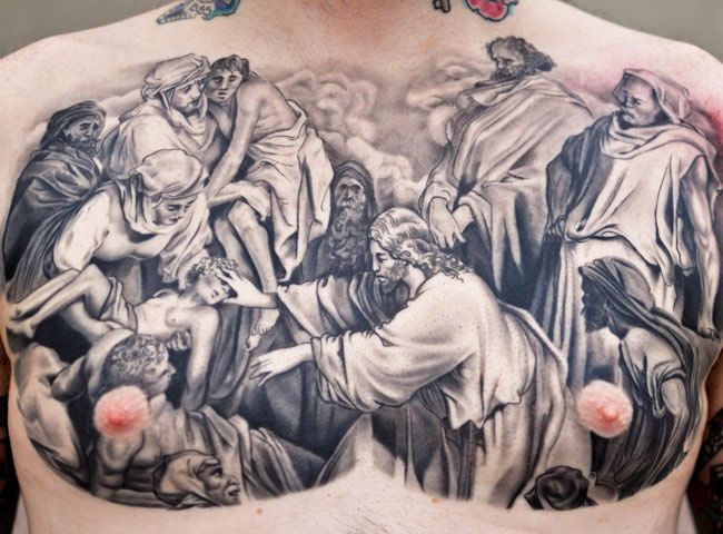 47 Cool Religious Chest Tattoo Pictures